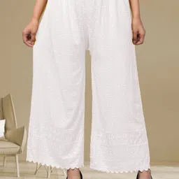 fambee Women Relaxed White Viscose Rayon Trousers-picture-18