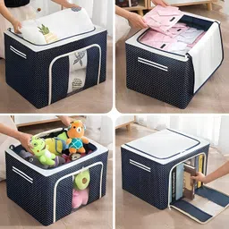 fuelbyte Polyester 66 Liter Foldable Clothes Storage Box Stackable Organizer Bag with Zipper Storage Basket image 5