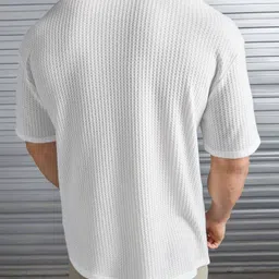 imsa moda Oversized Men Self Design Crew Neck Polycotton White T-Shirt image 2