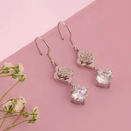 Elegant Silver Drop Earrings with White Stones Cubic Zirconia Silver Drops & Danglers-image-21