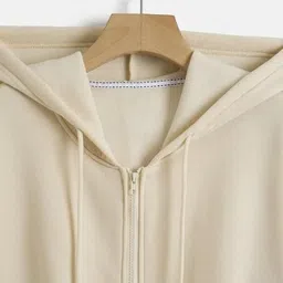 lll fashion Solid Casual Zipper Hoodie for Women's Full Sleeves Hooded Neck Sweatshirt with Side Pocket, Beige image 2