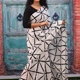 clothonus Geometric Pure Cotton Block Print Saree image 2