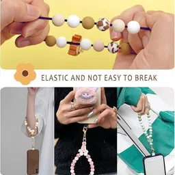 KHOLAD Marble Silicone Beaded Phone Wrist Strap, Cellphone Lanyard with Tether Tab, Elastic Hands-Free Wristlet Bracelet image 5