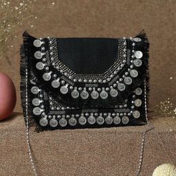 Priyaasi Black Coin Embellished Jute Clutch Bag-picture-44