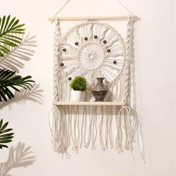 FABINALIV Off White Abstract Macrame Wall Hanging Shelf With Beads Wall Decor-picture-35