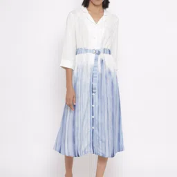 W White Striped Shirt Midi Dress-image-33