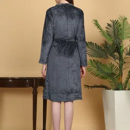 KLOTTHE Women Grey woolen Bath Robe With Belt image 3