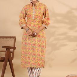 Readiprint Fashions Floral Printed Mirror Work Pure Cotton Kurti With Trousers-image-59
