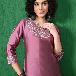 Sangria Embroidered Kurta With Trousers image 5