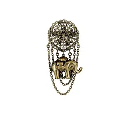Mahi Men Stone-studded Baby Elephant Shaped Floral Brooch Pin with Chain image 2
