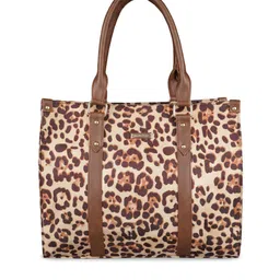 MINI WESST Beige Animal Printed Oversized Shopper Handheld Bag image 3