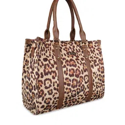 MINI WESST Beige Animal Printed Oversized Shopper Handheld Bag image 4