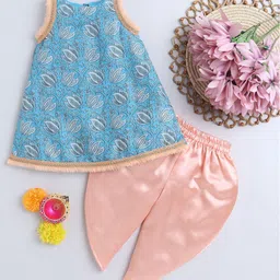 MANY FROCKS & Girls Floral Printed Pure Cotton Tunic with Dhoti Pants-picture-12