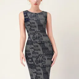 BAESD Typography Printed Boat Neck Bodycon Dress-image-7