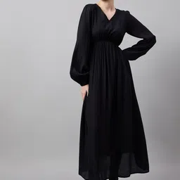 The Roadster Lifestyle Co. Black V-Neck Cotton Fit & Flared Dress-picture-21