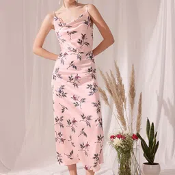 STREET 9 Shoulder Straps Floral Print Satin Sheath Dress-picture-28