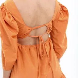 Tokyo Talkies Brown Square Neck Puff Sleeves Ruched Sheath Dress image 2