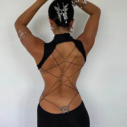 LULU & SKY High Neck Cut-Outs Backless Sheath Maxi Dress image 3
