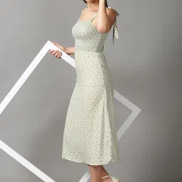 SHOWOFF Green & White Geometric Crepe Sheath Dress image 5