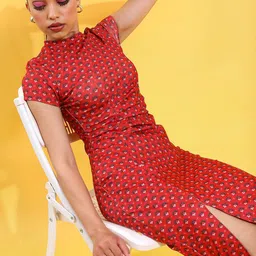 Tokyo Talkies Red All Over Printed Bodycon Dress image 5