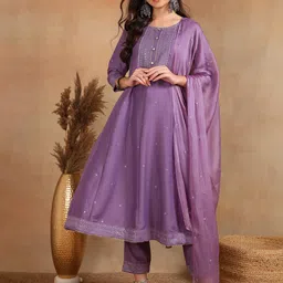 KALINI Floral Printed Gotta Patti Anarkali Kurta with Trousers & With Dupatta image 1