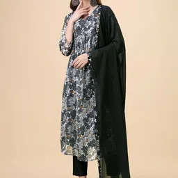 Hinayat Fashion Floral Printed Regular Empire Kurta With Trousers & Dupatta image 1