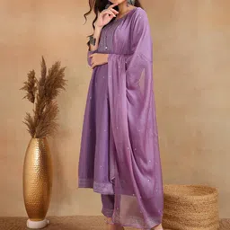 KALINI Floral Printed Gotta Patti Anarkali Kurta with Trousers & With Dupatta image 3