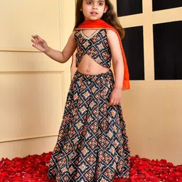 Rangpur Girls Ethnic Motifs Printed Gotta Patti Silk Lehenga & Blouse With Dupatta image 4