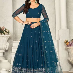 Warthy Ent Embroidered Sequinned Semi-Stitched Lehenga & Unstitched Blouse With Dupatta-picture-24