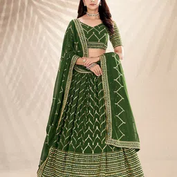 SHOPGARB Embroidered Sequinned Semi-Stitched Lehenga & Unstitched Blouse With Dupatta-picture-18