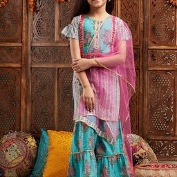 pspeaches ROJAA Girls Floral Printed Regular Kurta with Sharara & With Dupatta-picture-29