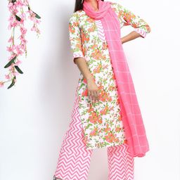 Vishudh Women Off White Floral Printed Gotta Patti Kurta with Palazzos & With Dupatta-picture-43