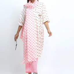 Vishudh Women Off White Floral Printed Empire Kurta with Palazzos & Dupatta-picture-6