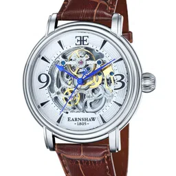 EARNSHAW Men Silver-Toned Skeleton Dial & Brown Leather Straps Watch ES-8011-01 image 1