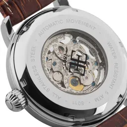 EARNSHAW Men Silver-Toned Skeleton Dial & Brown Leather Straps Watch ES-8011-01 image 4