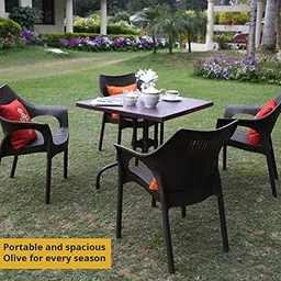 oaknest unboxing furniture OAKNEST Supreme Olive Plastic Foldable Square Dining Table with Aluminium Base for Dining Room| Garden| Cafe| Restaurent Etc.| 6 Months Warranty* (Globus Brown) image 2