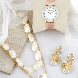 JOKER & WITCH Rose Gold-Toned & White Pearl Beauty Love Stack Watch Gift Set-picture-34