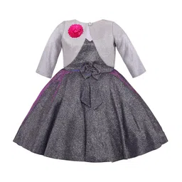 Wish Karo Girls Grey & Grey Melange Self Design Satin Dress With Jacket-picture-44