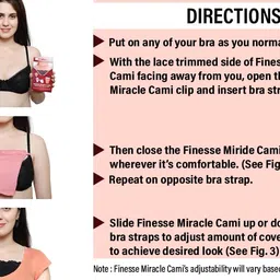 finesse Mock Camisole Deep Neck Cleavage Cover Miracle Cami. Set of 3 - Black White & Red image 2