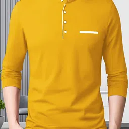 Ausk Mustard & White Solid Mandarin Collar Full Sleeve T-Shirt-picture-28