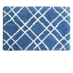 Aura Turquoise Blue & White Checked Rectangular 1850 GSM Anti Skid Bath Rug image 4