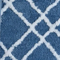 Aura Turquoise Blue & White Checked Rectangular 1850 GSM Anti Skid Bath Rug image 5