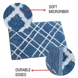 Aura Turquoise Blue & White Checked Rectangular 1850 GSM Anti Skid Bath Rug image 3