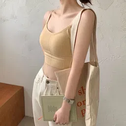 shopnow Women's Cotton Padded Wire Free Sports Bra Fitness Yoga Free Size (Pack Of 3), Size (28-32) (Pink Grey Skin) image 3