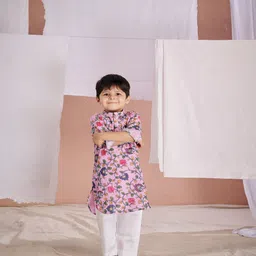 Vivedkids Boys Floral Printed Regular Long Sleeves Cotton Kurta with Pyjamas image 3