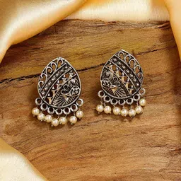 Estele Rhodium-Plated Oxidised Studs Earrings-picture-26