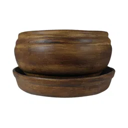 LASAKI Brown Ceramic Planter With Plate-picture-16