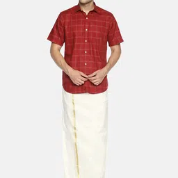 Sethukrishna Men Cream Solid Dhoti image 3