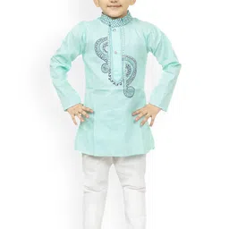 BAESD Boys Ethnic Motifs Embroidered Straight Thread Work Kurta with Pyjamas image 1
