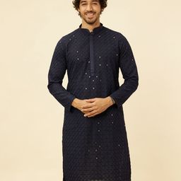 Manyavar Ethnic Motifs Embroidered Mandarin Collar Sequinned Kurta with Pyjamas-picture-49